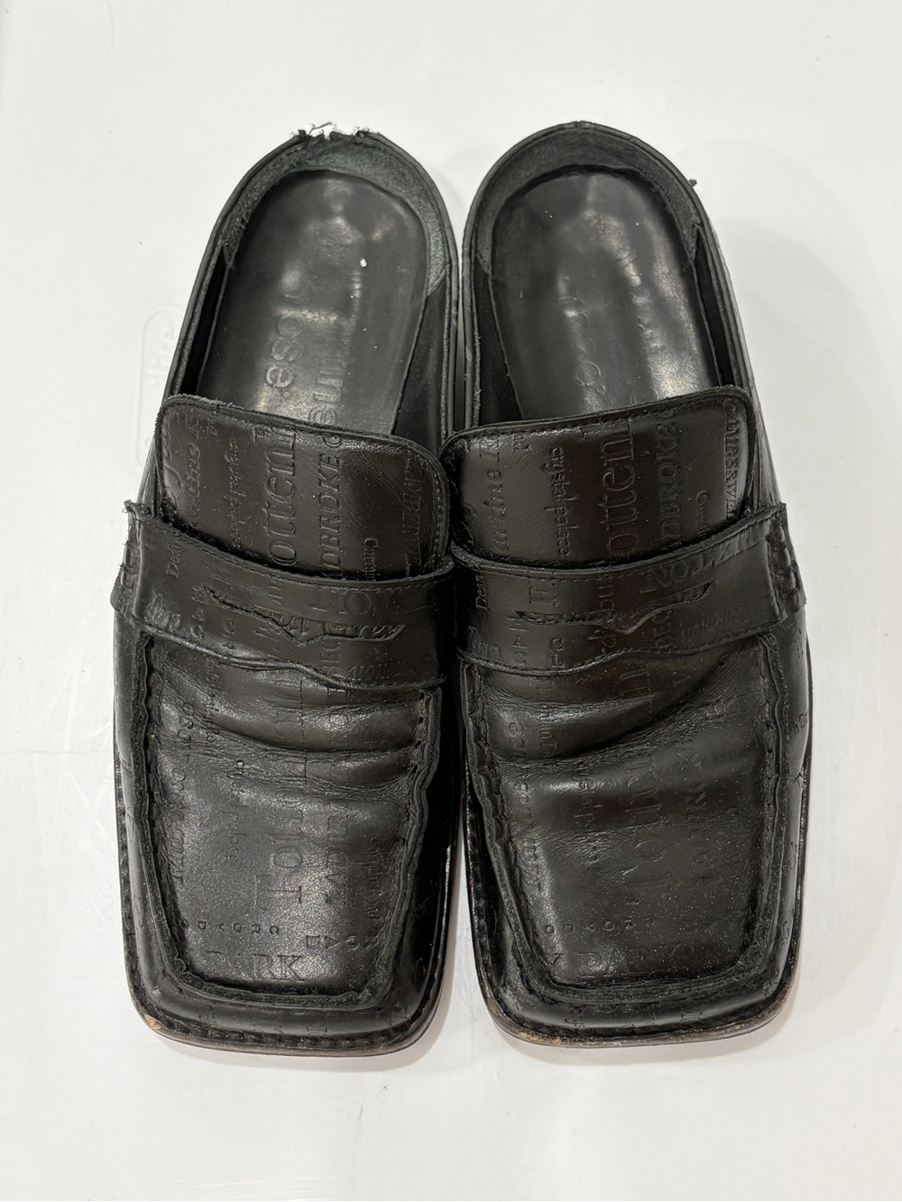 Martine Rose Debossed Black Square Toe Mule Loafer
